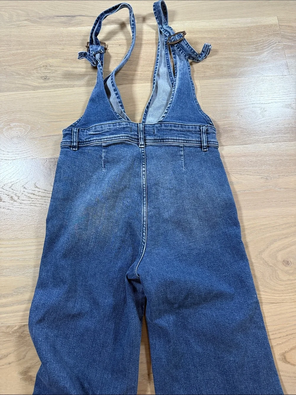 Free People Denim Wide Leg Overalls Suspender Jumpsuit Blue Wash Size 2